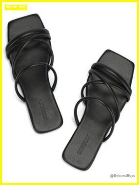 Women's Strappy Square Toe Slide Sandals Wide Width Comfortable Flat Sandals